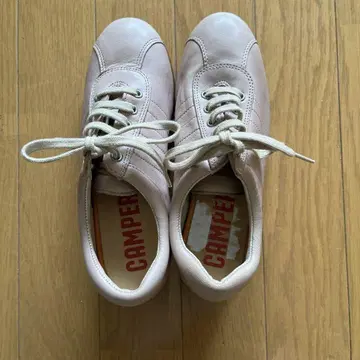 CAMPER 베이지 레이스업 가죽 스니커즈 36