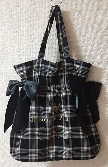 Maison de FLEUR 더블 리본 토트백 체크 블랙 블랙