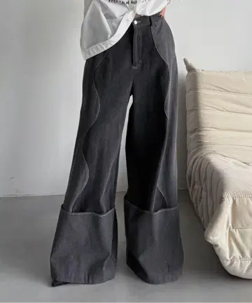 VACANCY 배색 웨이브 와이드 데님