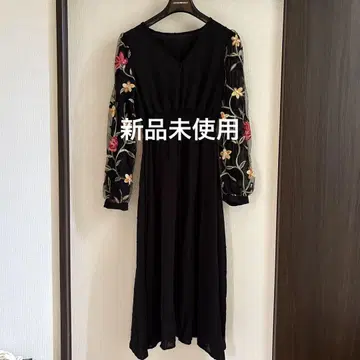 자수 블랙 롱 원피스 M