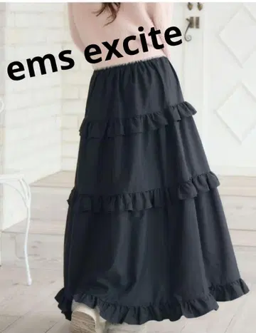 새상품급 ems excite 프릴 티어드 플레어 스커트 블랙