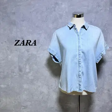 자라 데님 셔츠 반팔 TRF DENIM 데미지 가공 L 4143