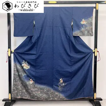 부착지 꽃 무늬 국화, 쑥자수, 금박, 다크 네이비 컬러 K-3957