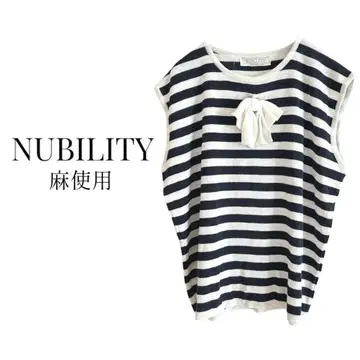 NUBILITY 마 혼방 프렌치 슬리브 슬리브리스 보더 컷 티셔츠