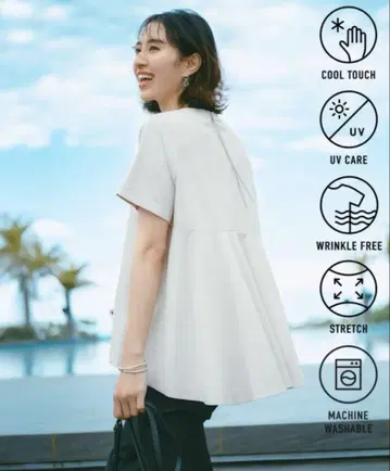 안피로 UV 케어 접촉 냉감 백 플레어 티셔츠 화이트 M 미사용