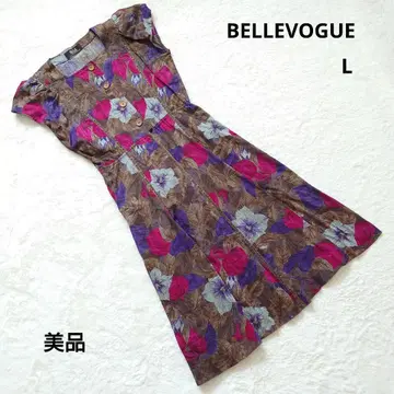 새상품급 BELLEVOGUE 벨보그 브라운 계열 꽃무늬 반팔 원피스 L