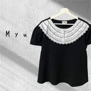 새상품급 Myu 뮤 레이스 칼라 반팔 티셔츠 상의 블랙 화이트 청순