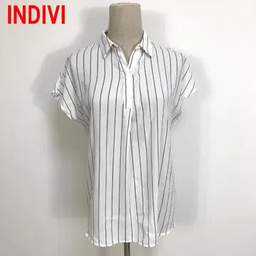 A6567 인디비 반팔 셔츠 블라우스 스트라이프 오픈 카라 화이트 38