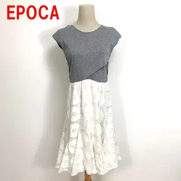 A6569 에포카 롱 원피스 면 프렌치 슬리브 그레이 화이트 36