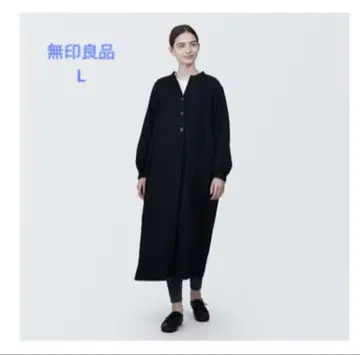 무인양품 카폭 혼합 이중 거즈 긴팔 원피스 블랙 L