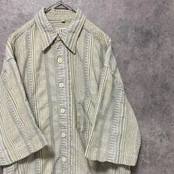 90S 빈티지 반팔 패턴 셔츠 남성용 스트라이프 구제 의류 개성파