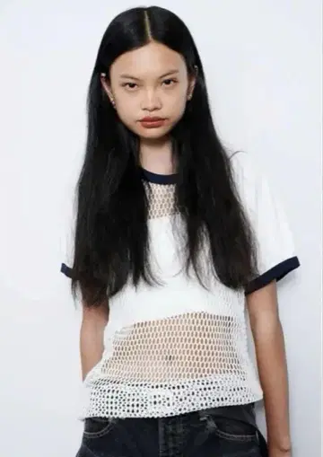 레어 INSCRIRE 메쉬 래글런 티셔츠 S 네이비