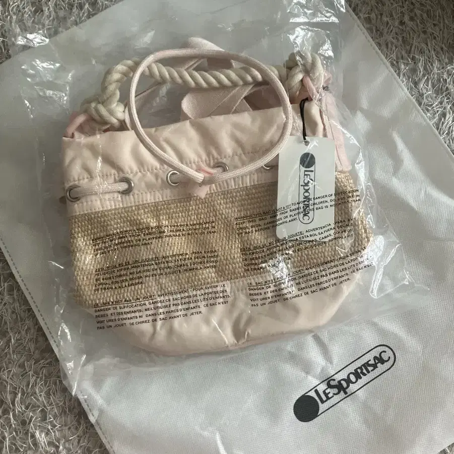 LeSportsac Peach Blush Raffia Mini Bucket Tote Bag on