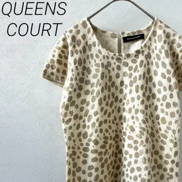 QUEENS COURT 니트 스웨터 반팔 크루넥 레오파드 무늬 울