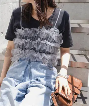 끈 포함 튤 뷔스티에