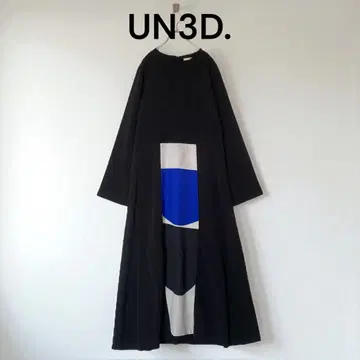 새상품급 UN3D. 안스 리드 그래픽 원피스 블랙