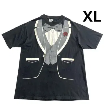 80s USA제 Hanes 턱시도 티셔츠 XL 블랙 속임수 아트