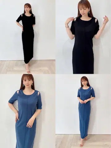 mocoa's 모코아즈 어깨 슬릿 리브 실루엣 원피스 블랙