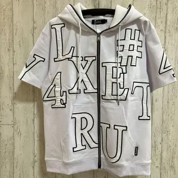 LUXE/R 분또 저리 로고 부착 큐빅 ZIP 반팔 후드티