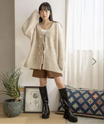 (완판 상품) 앞뒤로 착용 가능한 2way 멜란지 리본 롱 슬리브