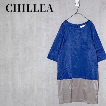 CHILLEA 5부 소매 튜닉 원피스 이소재 절개 코튼 큐프라 혼방
