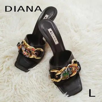 DIANA 블랙 뮬 샌들 L 스카프 장식 골드