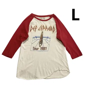 DEF LEPPARD 래글런 슬리브 티셔츠 L 화이트 레드 디플레파드