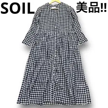 미사용 SOIL 깅엄 체크 롱 셔츠 원피스 긴팔 2