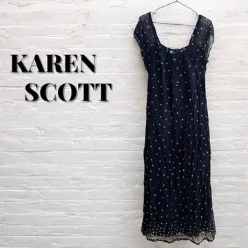 한정 상품! KAREN SCOTT [S] 블랙 도트 무늬 롱 원피스