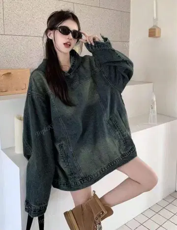 빈티지풍 넉넉한 데님 후드티 아메리칸 디자인