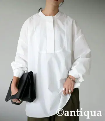 antiqua 화이트 스탠드 카라 풀오버 긴팔 셔츠