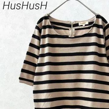 HusHusH 티셔츠 튜닉 크루넥 보더 페플럼 빅
