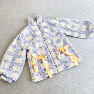 메리제니 체크 보아 리본 블루종 퍼플 프리 모코모코