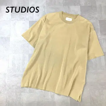STUDIOS 라운드넥 반팔 코튼 니트 베이지