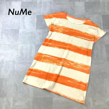NuMe 와이드 보더 프렌치 슬리브 롱 티셔츠 오렌지 계열