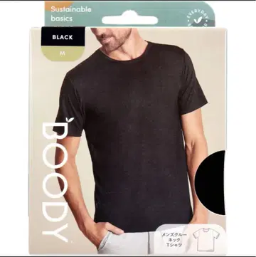 미사용 새상품 BOODY 남성용 크루넥 티셔츠 M 사이즈 블랙 검정