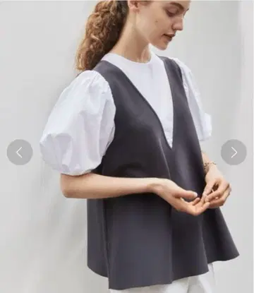 Ballsey 정가 26,000엔 패브릭 콤비 퍼프 슬리브 풀오버
