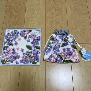 페이러 수국 패턴 손수건과 복조리 세트