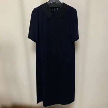 ANAYI 네이비 스트레치 크로스 옷깃 원피스