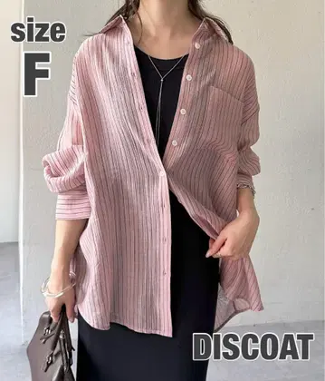 DISCOAT 디스코트 시어 스트라이프 셔츠 핑크