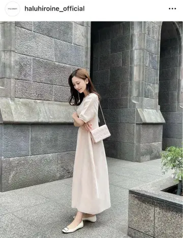 핑크 반팔 롱 니트 원피스 하루 히로인