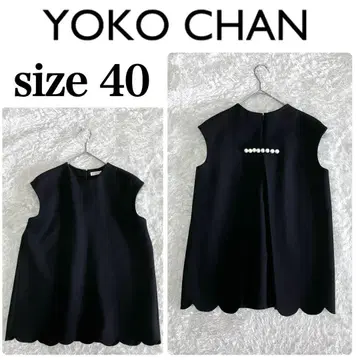 새상품급 YOKO CHAN 백 펄 헤 스캘럽 블라우스 블랙 40