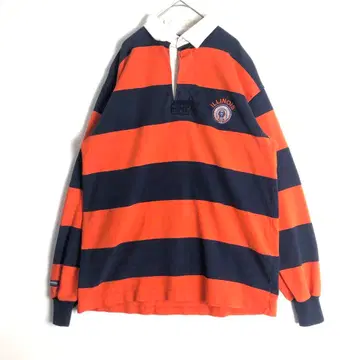 3224 바바리안 보더 로고 자수 긴팔 라거 셔츠 오렌지 네이비
