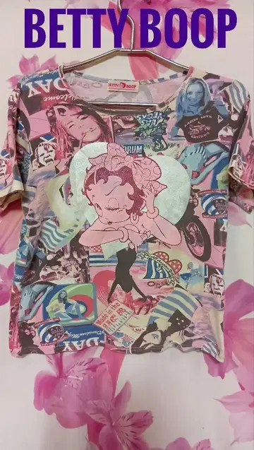 일본제 BETTY BOOP 베티짱 올 패턴 라메 티셔츠
