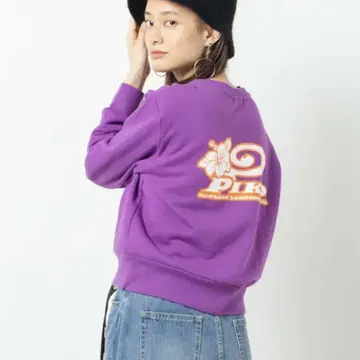 PIKO 콜라보 크롭 맨투맨 퍼플 여성용 F 사이즈