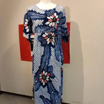 기모노 리메이크, 아리마츠 짜기, 네이비 꽃무늬 반팔 롱 원피스