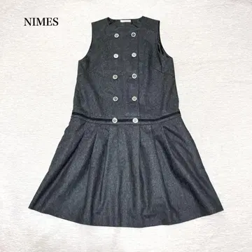 님 슬리브리스 원피스 울 혼방 더블 버튼 플리츠 스커트 성인