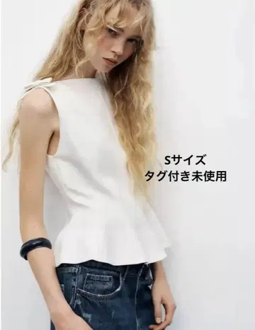 ZARA 페플럼 리본 탑 화이트 S 택 포함 미사용 새상품