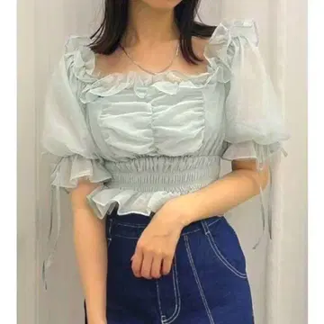 다즐린 2way 시어 개더 셔링 블라우스 민트 그린