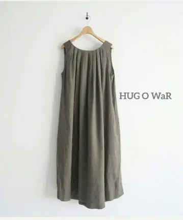 HUG O WaR 린넨 100% 백 리본 턱 롱 원피스